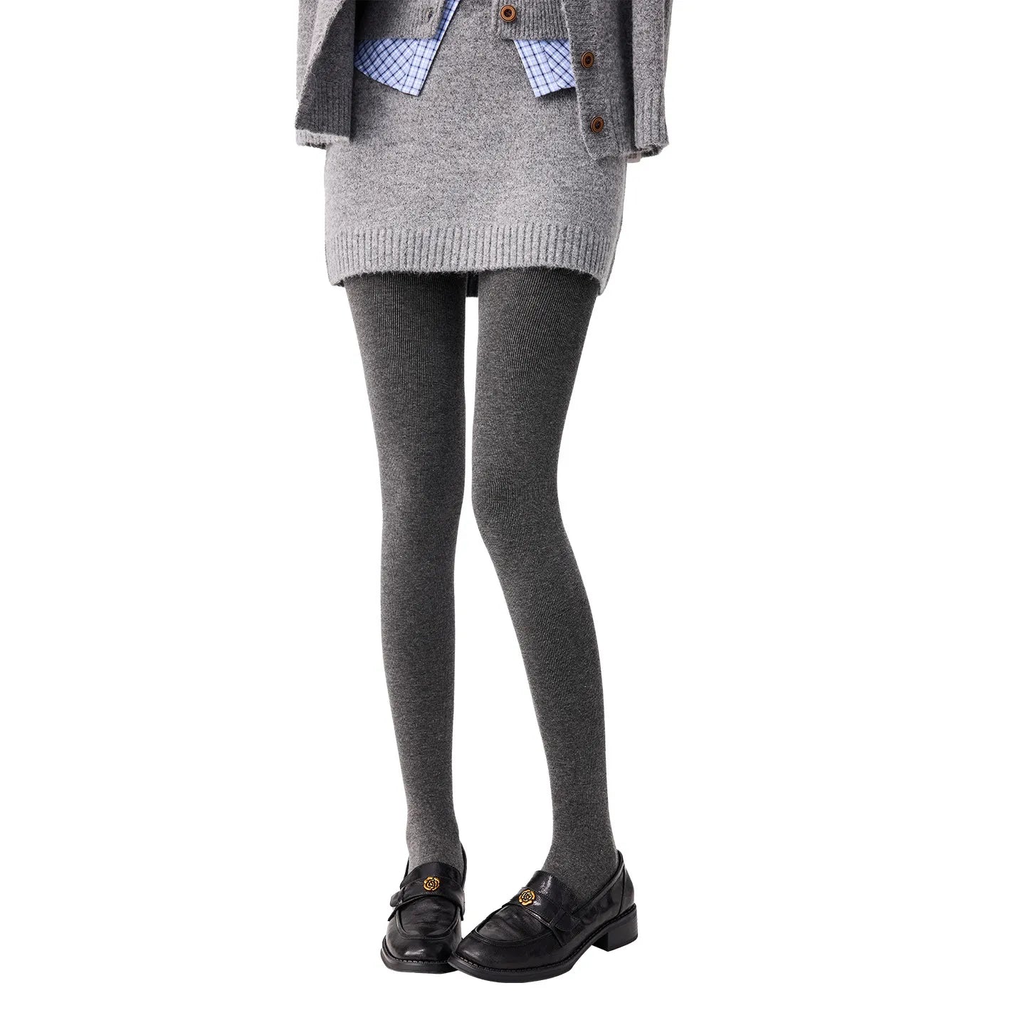 Grey Striped Fleece Lined Pantyhose