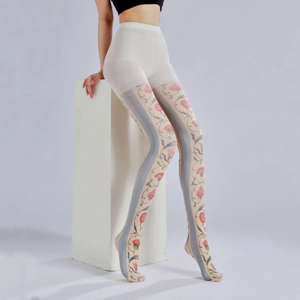 Vintage Floral Print Tights